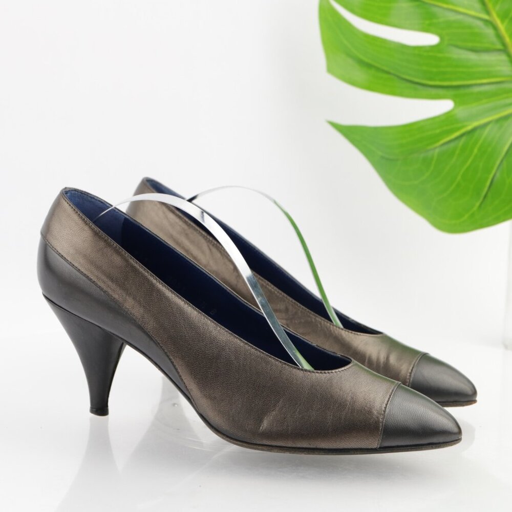 Vintage Oscar de la Renta Womens Pump Size 7.5 Bronze Leather Cone Heel Shoes